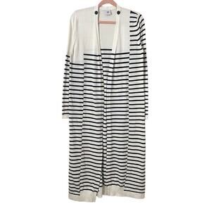 Cabi Cardigan Womens Medium White Blue Victory Striped Knit Duster Sweater 5141‎